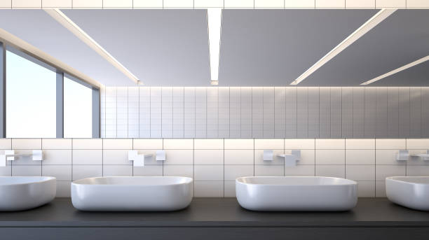 Front view of two sinks on counter